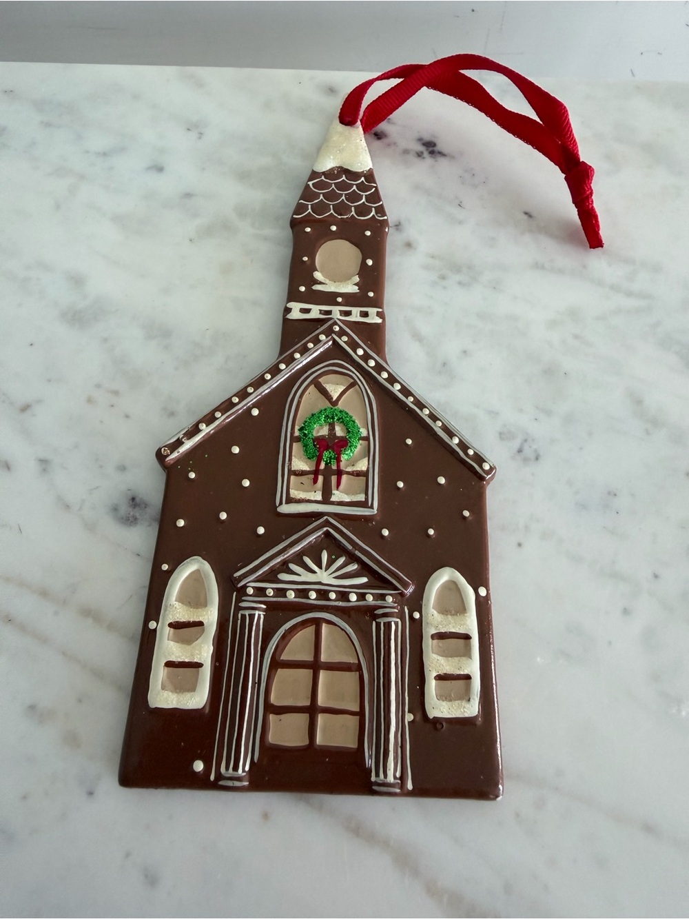 Vintage Martha Stewart Church Gingerbread Ceramic Ornament 2008